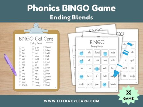 Graphic showing ending blends bingo game.