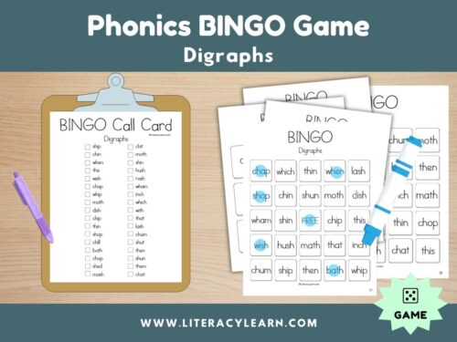 Cover photo for digraph bingo game.
