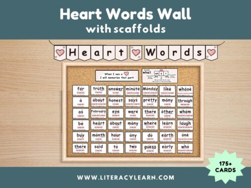Graphic titled, "Heart Words Wall with scaffolds."