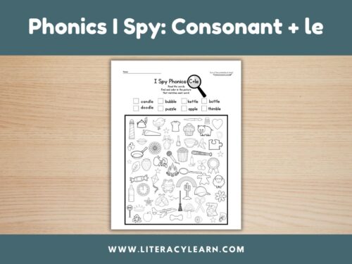 Graphic titled, "Phonics I Spy: Consonant+le."