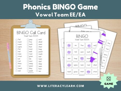 Cover for bingo game for long e words.
