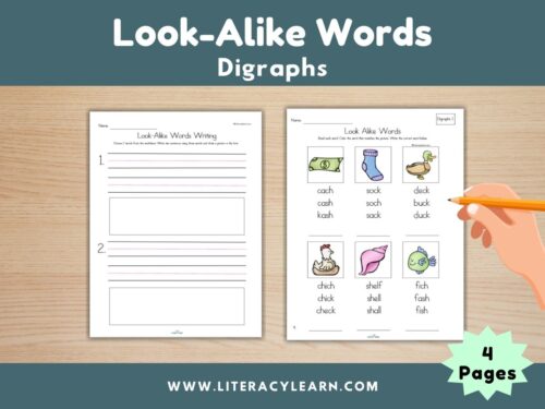 Cover showing look-alike words for digraphs worksheets.