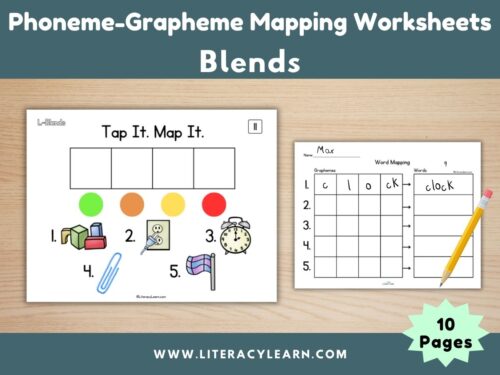 Graphic showing phoneme-grapheme worksheets for blends.