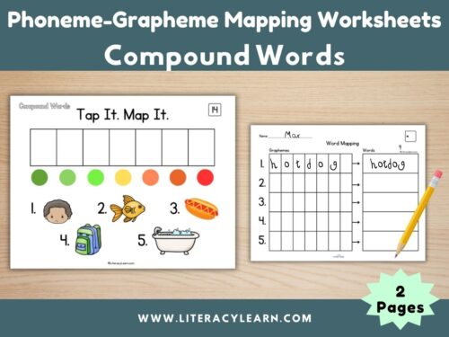 Graphic showing compound word orthographic mapping worksheets.