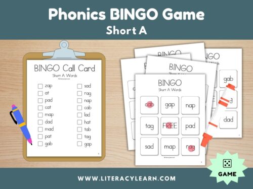 Cover for Phonics Bingo Game short A.