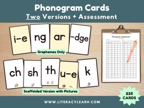 Graphic titled, "Phonogram Cards: Two versions with assessment."