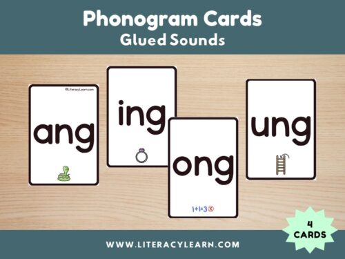Graphic titled, "Phonogram Cards: Glued Sounds."
