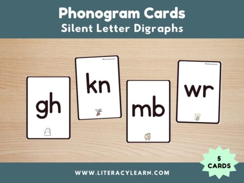 Graphic titled, "Phonogram Cards: Silent Letter Digraphs."