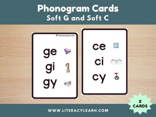 Graphic titled, "Phonogram Cards: Soft G and Soft C."