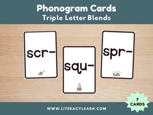 Graphic titled, "Phonogram Cards: Triple Letter Blends."