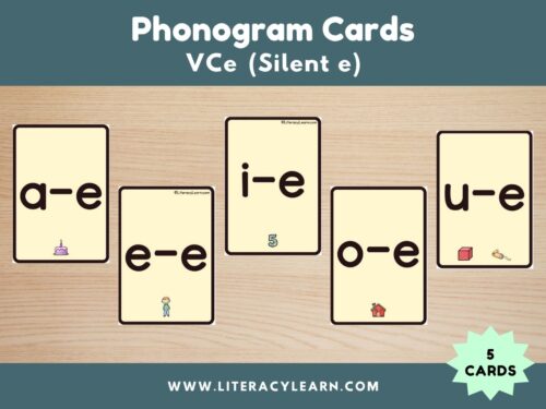 Graphic titled, "Phonogram Cards: VCe (Silent e)."
