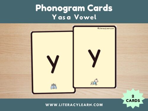 Graphic titled, "Phonogram Cards: Y as a vowel."