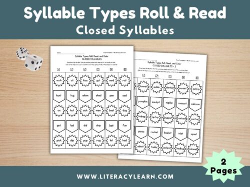 Graphic titled, "Syllable Types Roll & Read: Closed Syllables."