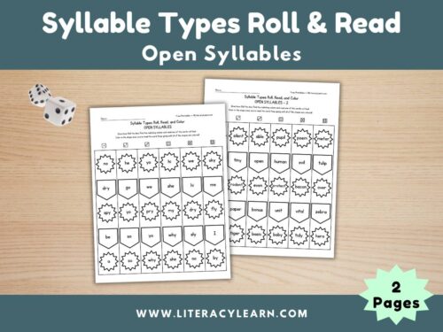Graphic titled, "Syllable Types Roll & Read: Open Syllables."