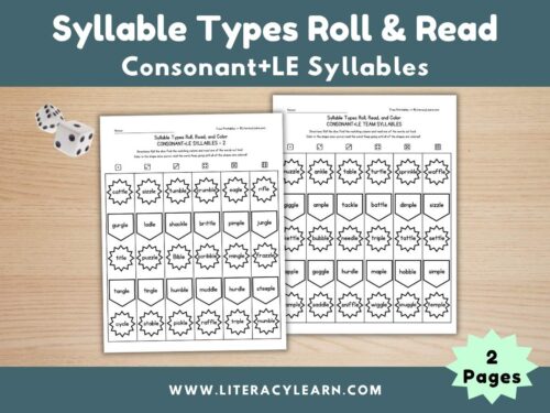 Graphic titled, "Syllable Types Roll & Read: Consonant+le Syllables."