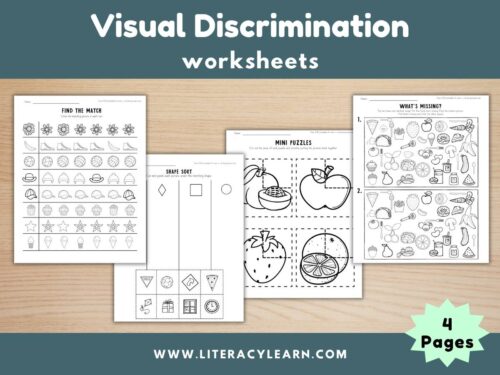Graphic titled, "Visual Discrimination Worksheets."