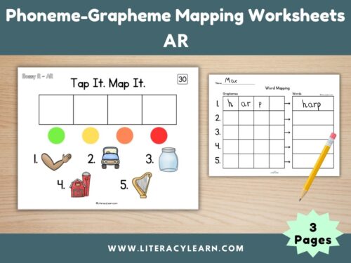 Graphic showing word mapping worksheets for AR Words.