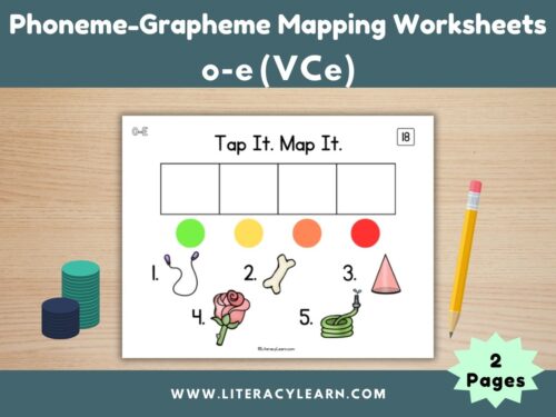 Graphic showing o-e word mapping worksheets.