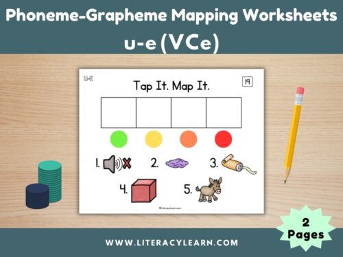 Phoneme-Grapheme Mapping Worksheets: U-E Words (Silent E)