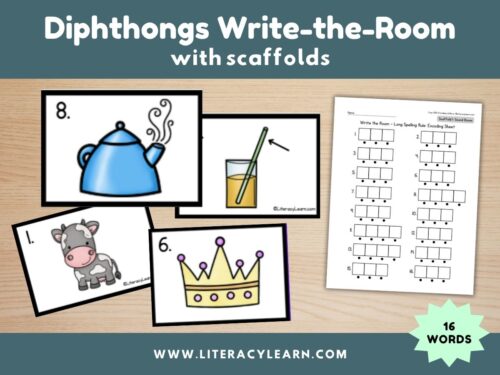Graphic titled, "Diphthong Write the Room with scaffolds."
