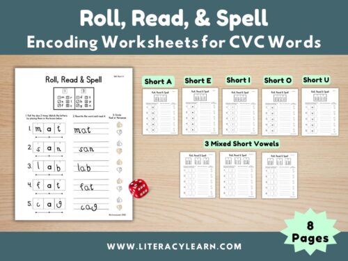 Roll, Read, & Spell Worksheets for Encoding Practice (CVC Words)