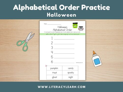 Graphic titled, "Alphabetical Order Practice: Halloween."