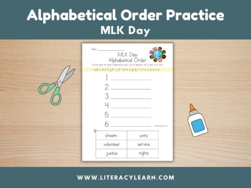 Graphic titled, "Alphabetical Order Practice: MLK Day."
