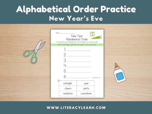 Graphic titled, "Alphabetical Order Practice: New Year's."