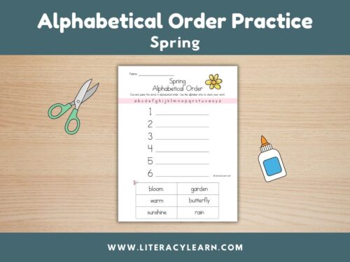 Graphic titled, "Alphabetical Order Practice: Spring."