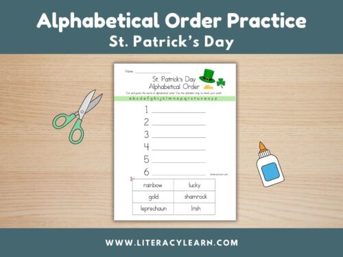 Graphic titled, "Alphabetical Order Practice: St. Patrick's Day."