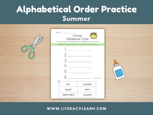 Graphic titled, "Alphabetical Order Practice: Summer."
