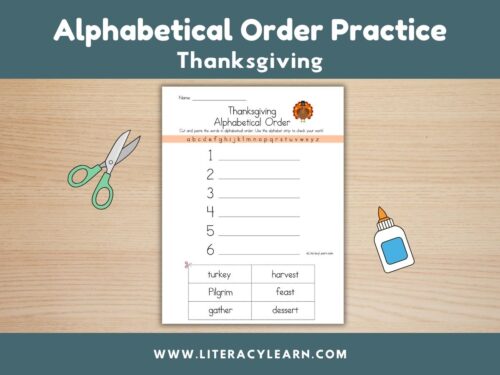 Graphic titled, "Alphabetical Order Practice: Thanksgiving."