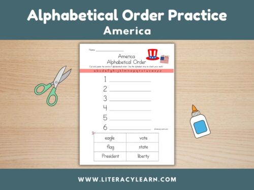 Graphic titled, "Alphabetical Order Practice: America."