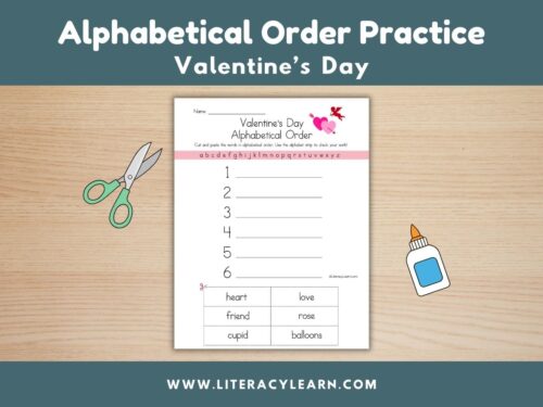 Graphic titled, "Alphabetical Order Practice: Valentine's Day."