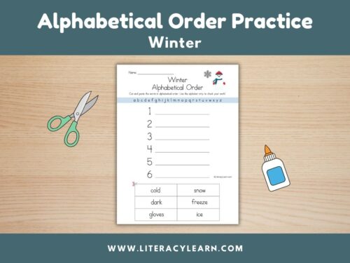 Graphic titled, "Alphabetical Order Practice: Winter."