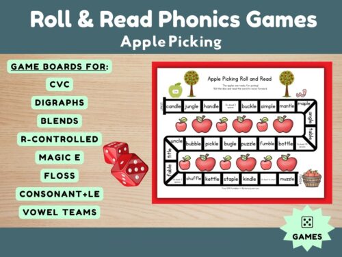 Cover showing the apple picking roll and read game.