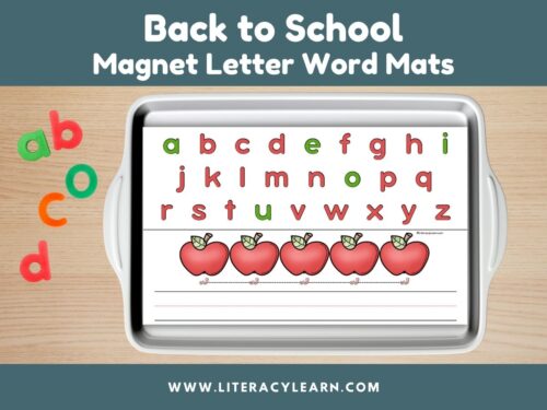 Graphic titled, "Back to School Magnet Letter Word Mats."