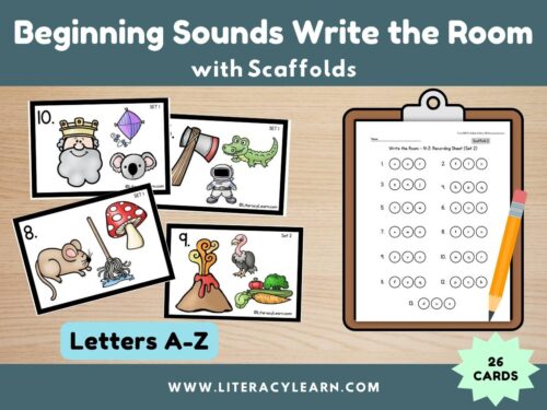 Graphic showing beginning sounds write the room activity.