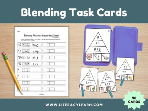Graphic showing the blending task cards with recording sheet.