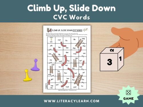 Graphic titled, "Climb Up, Slide Down: CVC Words."