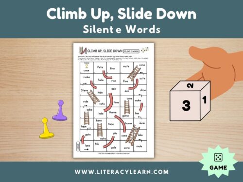 Graphic titled, "Climb Up, Slide Down: Silent e Words."