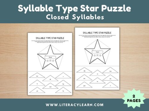 Graphic titled, "Syllable Types Star Puzzle: Closed Syllables."
