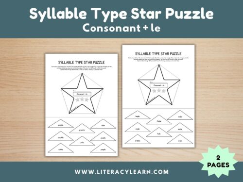 Graphic titled, "Syllable Types Star Puzzle: Consonant+le."