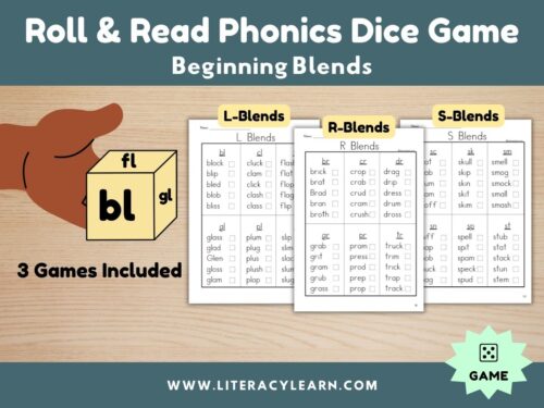Cover graphic for initial blends phonics dice roll and read.