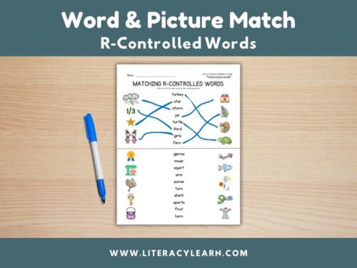 Cover showing a word and picture match worksheet for r-controlled vowels.