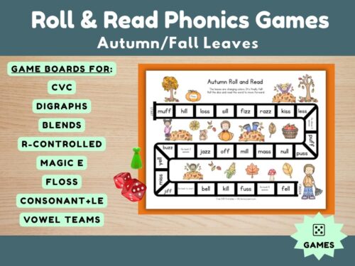 Cover showing the fall leaves roll and read game.
