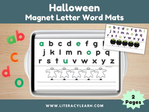 Graphic titled, "Halloween Magnet Letter Word Mats."