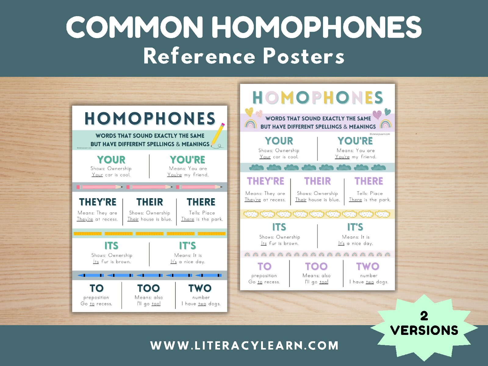 Common Homophones Posters (2 Versions)