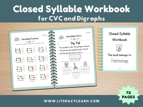 Graphic showing closed syllable notebook.