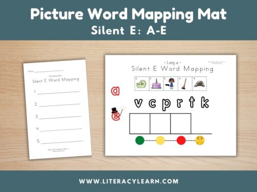 Graphic titled, "Picture Word Mapping Mat: Silent e, A-E."